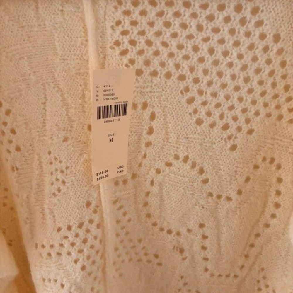 Anthropologie White Open-Knit Bell Sleeve Sweater - Picture 4 of 5